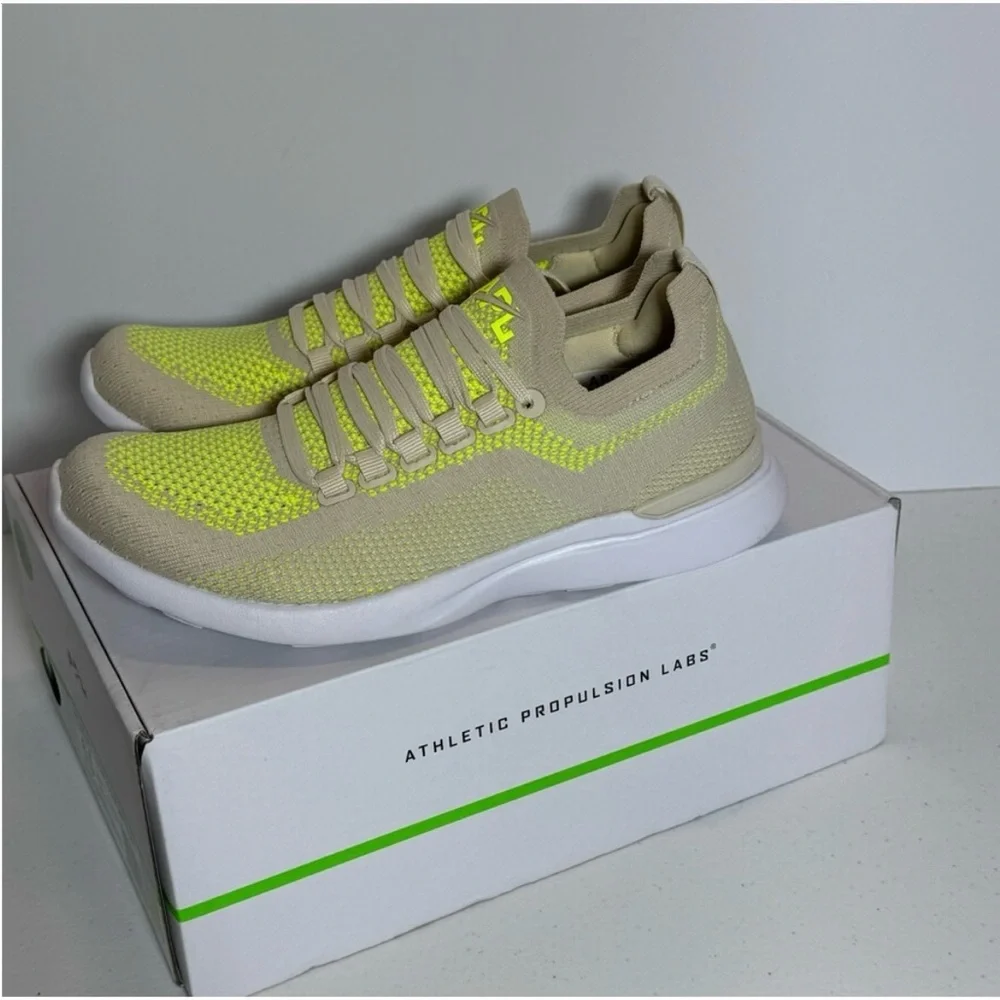 APL Neon Yellow and Beige Knit Sneakers, NIB